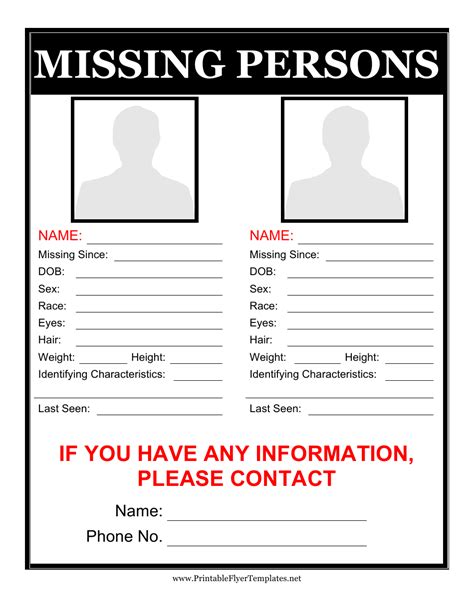 Black Missing Person Poster Template With Two Pictures Download ...