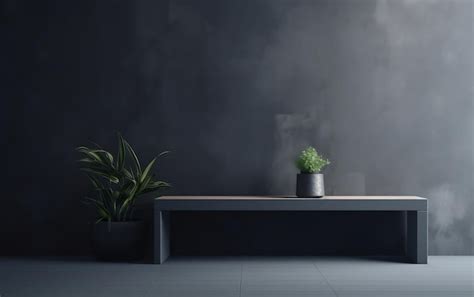 Premium AI Image | A black room with a plant on the table and a black wall