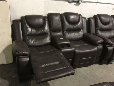 Brown Leather Reclining Love Seat w/ Cup Holders