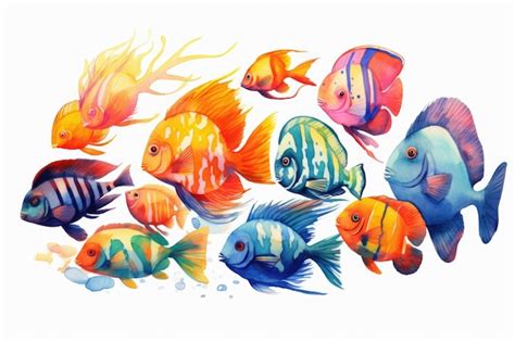 Premium AI Image | Watercolor tropical school of fish