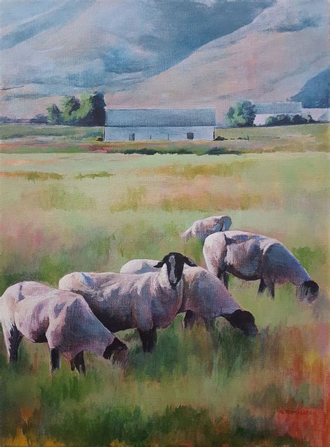 Grazing Original acrylic painting 24 x 18 inches canvas Sheep painting ...