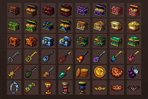 Chest and Treasure Pixel Art Game Icons - CraftPix.net