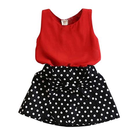 Casual Kids Baby Girls Clothes Set Sleeveless Chiffon Tops+Polka Dot ...