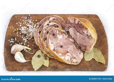 Toba or Piftie, in Natural Mambrane, Slices on a Wooden Board Stock Photo - Image of gastronomy ...