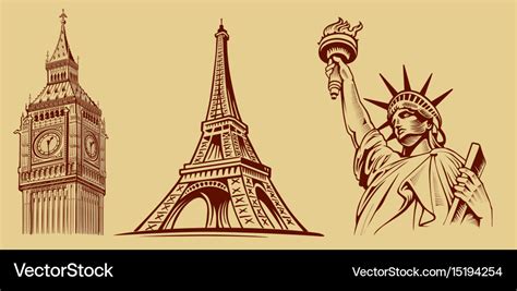 New york-paris-london-tourist symbols Royalty Free Vector