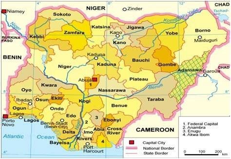 Map of Nigeria Showing Adamawa State The state is situated in the North ...