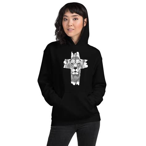 Christian Women’s Hoodie – Lion Cross (Black) - Christian Gifts And Apparel