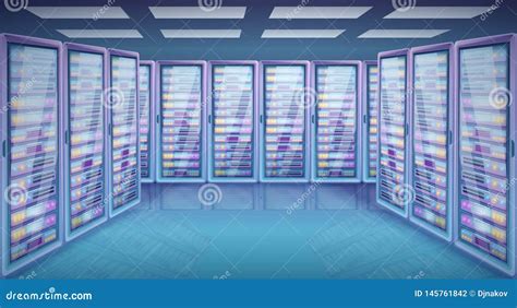 Cartoon Server Room With Cabinets With Servers Vector Illustration ...