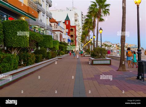 ROTA, SPAIN - SEPTEMBER 09, 2016: Rota Beach. Promenade at night. Rota ...