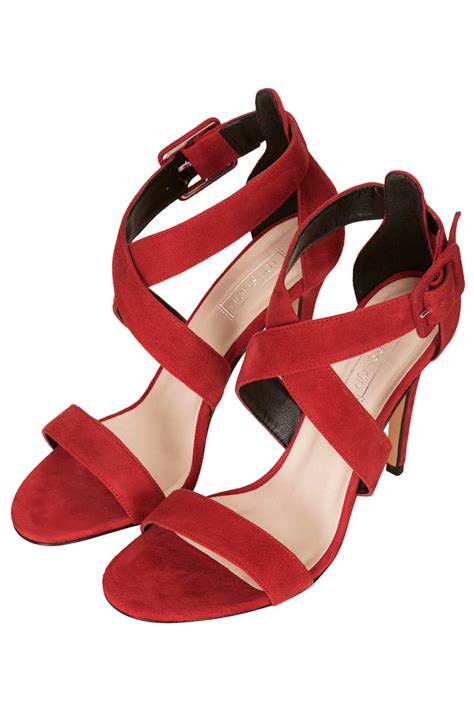 Lyst - Topshop Rustle Suede Strappy Sandals in Red