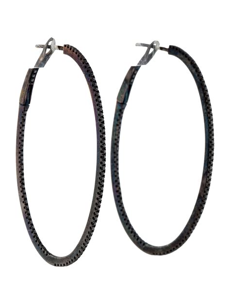 Black Diamond Oval Hoop Earrings - Earrings - FJE28599 | The RealReal