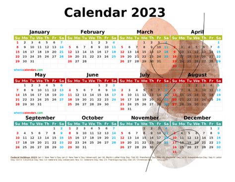 Printable Yearly 2023 Calendar with Holidays (Premium Template 2663 ...