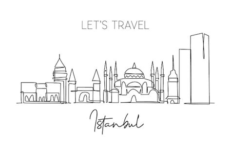 Premium Vector | One single line drawing istanbul city skyline turkey historical landscape in ...