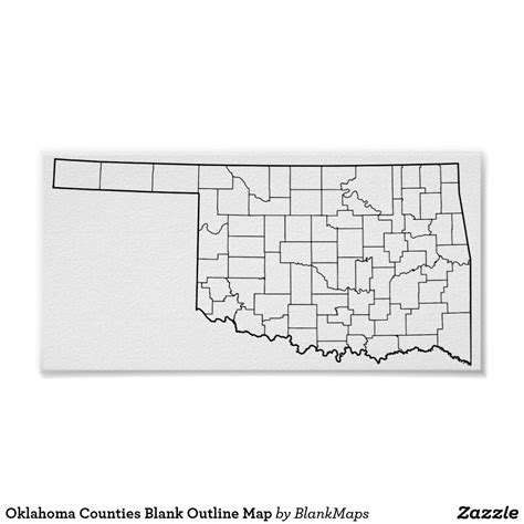 Oklahoma Counties Blank Outline Map Poster | Zazzle | Map poster, Map ...