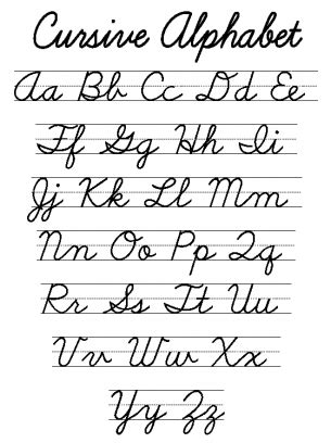 Cursive Alphabet Worksheet | Cursive alphabet chart, Cursive writing practice sheets, Cursive ...