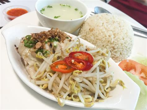 Ipoh Style Steam Chicken Rice with Bean Sprouts Stock Image - Image of ...