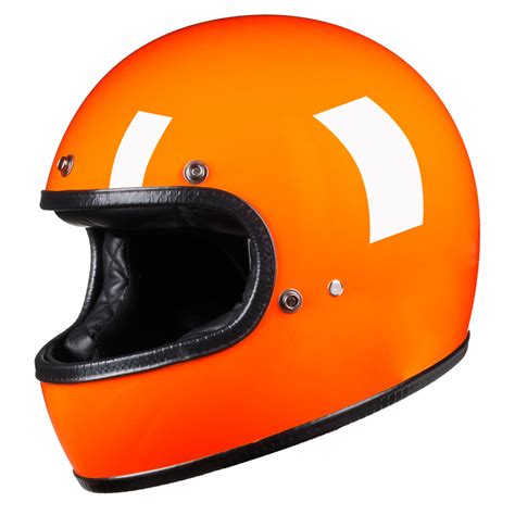 Full Face Retro Motorcycle Helmet - Cafe Racer - Gloss Orange