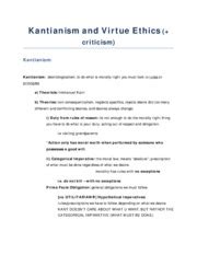 PHI2396 - Notes on kantianism and virtue ethics - Kantianism and Virtue Ethics criticism ...