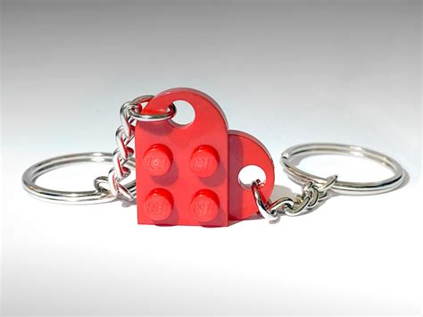 Heart Keychain Made With LEGO Bricks Handmade Love Heart Keyring Couple ...