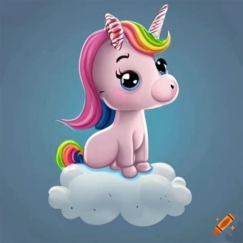 Cartoon baby unicorn on a cloud on Craiyon