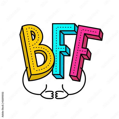 BFF - best friends forever colorful logo. With two like hands with thumbs up. Adjustable stroke ...