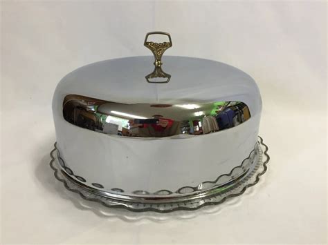 Vintage Mid Century Chrome Cake Carrier With Glass Plate, Chrome Top With Gold Handle. – Haute Juice