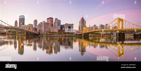 Panorama of downtown Pittsburgh skyline at twilight Stock Photo - Alamy