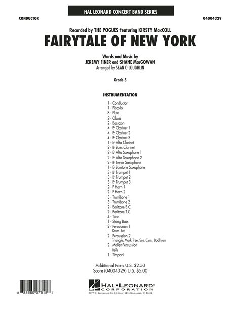 Fairytale of New York by Sean O'Loughlin Sheet Music for Concert Band at Sheet Music Direct