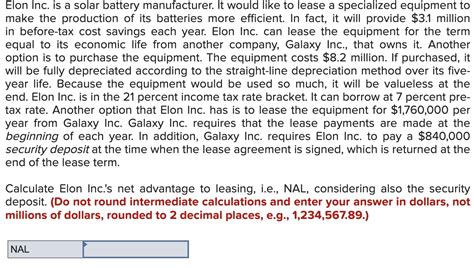 Solved Elon Inc. is a solar battery manufacturer. It would | Chegg.com