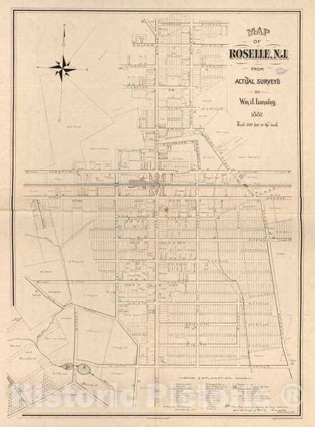 Historic 1887 Map - Map of Roselle, N.J. : from Actual surveys - Historic Pictoric