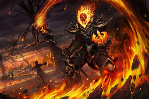 fantasy art, artwork, fire, demon, skull, creature HD Wallpaper