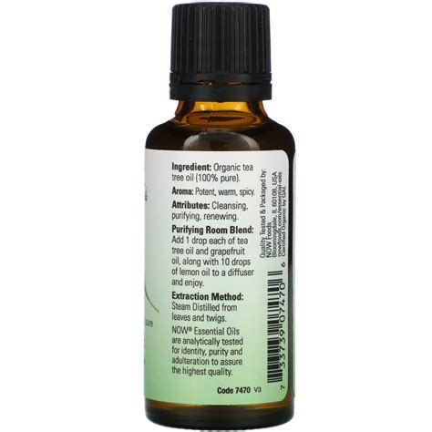 NOW Foods, Organic Essential Oils, Tea Tree, 1 fl oz (30 ml)