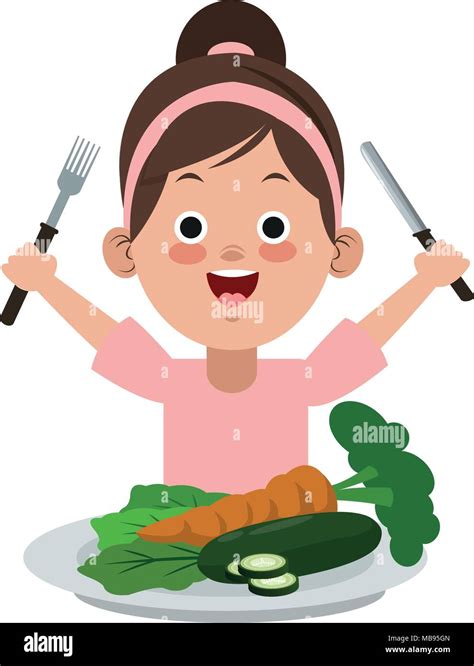 Cute girl eating healthy food Stock Vector Image & Art - Alamy