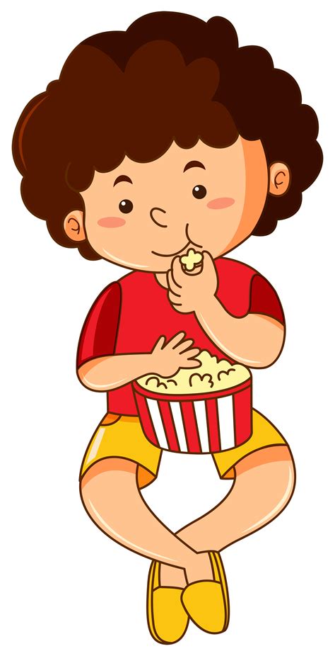 Happy boy eating popcorn 559688 Vector Art at Vecteezy