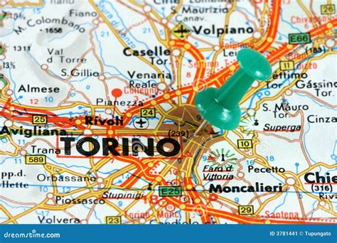 Turin on the map stock image. Image of push, pinned, place - 3781441