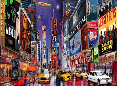 New York City. Times Square. Broadway Show Musical. Painting on Giclee Canvas 16x20 With Mat ...