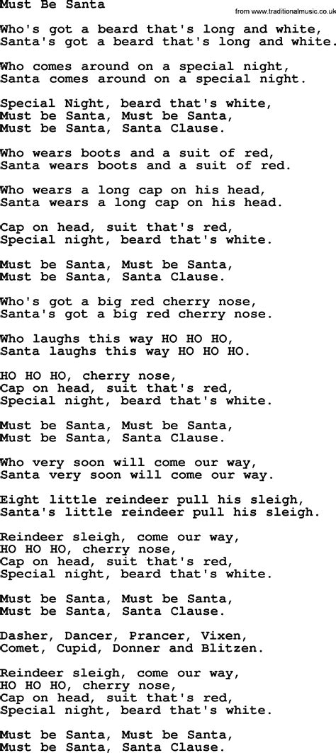 Catholic Hymns, Song: Must Be Santa - lyrics and PDF