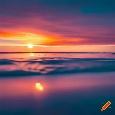 Colorful sunset reflecting on a sea glass-covered beach