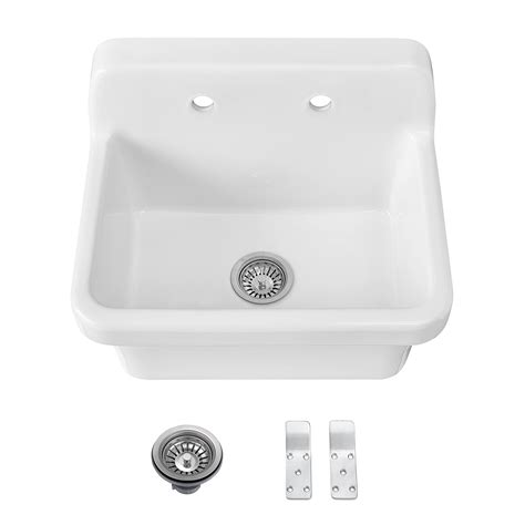 Buy ELLAI Ceramic Farm Style Utility Sink White High Back Wall ed ...