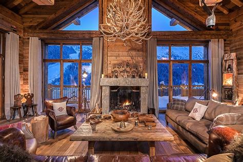 Livin room with rough-hewn stone fireplace Ski Lodge Decor, Cabin Decor ...