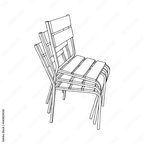 Black Vector outline illustration of stack of chairs isolated on a white background เวกเตอร์ ...