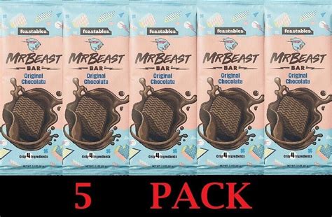 5x Mr Beast Feastables ORIGINAL CHOCOLATE Bar 2.1 oz - FREE SHIP - 5 ...