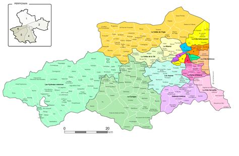 Carte des nouveaux cantons des Pyrénées-Orientales avec villes et communes