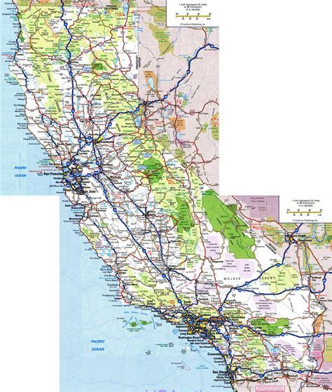 Laminated Map - Large detailed roads and highways map of California state with all cities and ...