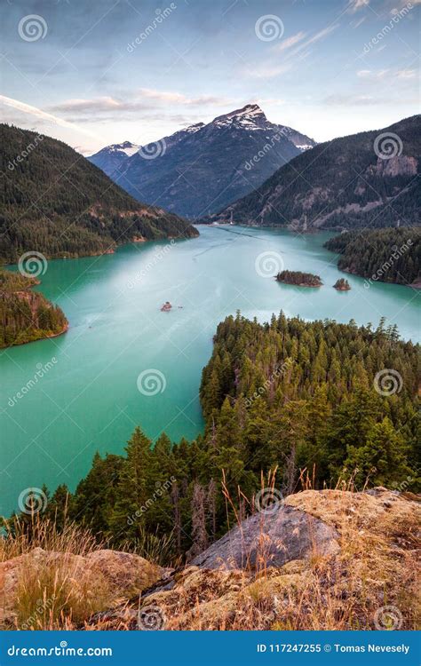 Diablo Lake in North Cascades National Park at Sunrise Stock Image - Image of dawn, national ...