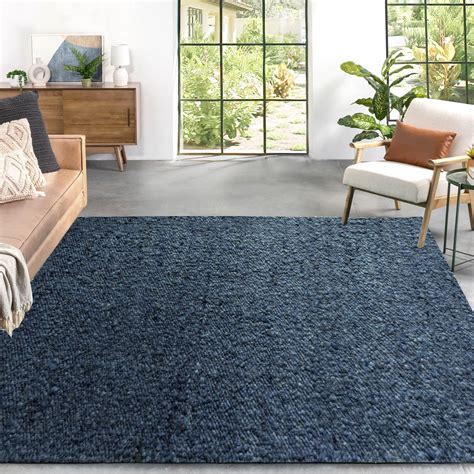 Blue Colour Hand Woven Rug | Home Style Wool Rug for Floor - Wool ...