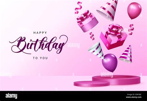 Happy birthday vector banner design. Happy birthday to you text in pink background space with ...