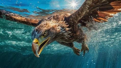 Premium AI Image | An eagle swimming in the water with the sun shining ...