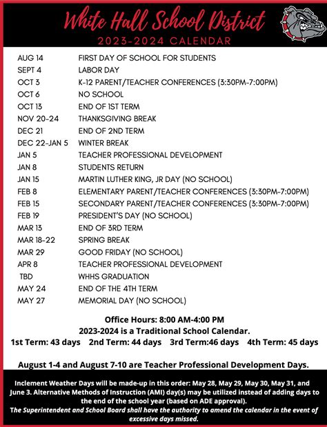 District Calendar of Events | White Hall School District