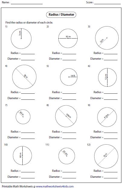 Diameter Radius And Circumference Worksheets